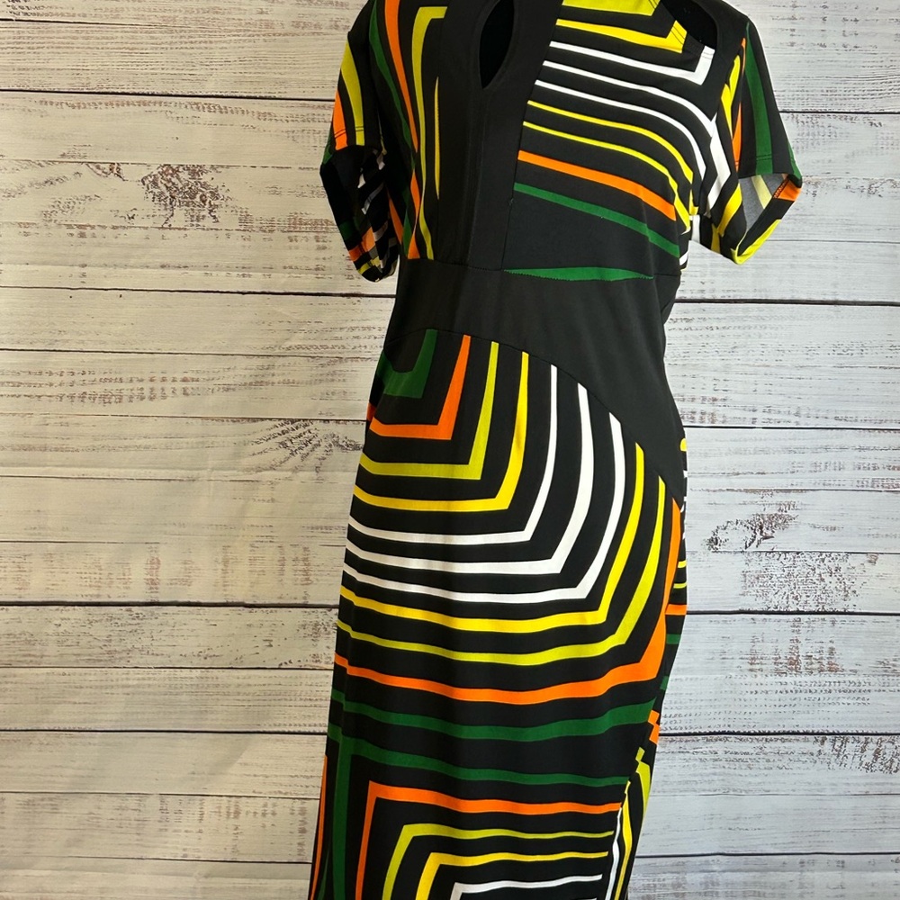 Asymmetrical Black and Multicolor Striped Dress